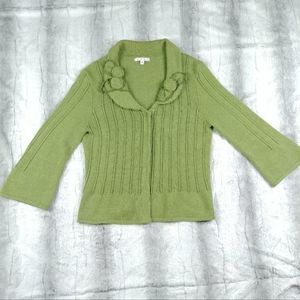 CABI Green Apple Rosette Sweater Cardigan Size L